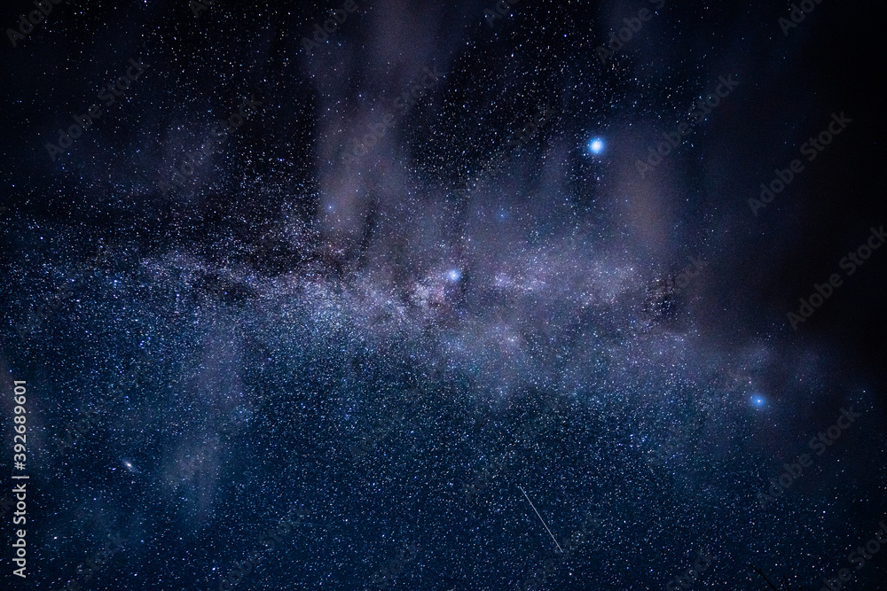 Wall mural overhead milky way with stars in clear summer night. country side.
