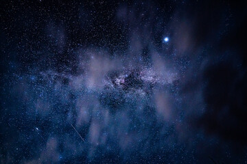 Overhead milky way with stars in clear summer night. 
 Country side.