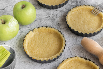 Short crust pastry for apple pies, cooking concept