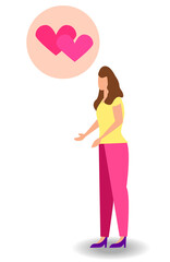 woman think and dream of love Cute thinking woman looking away isolated on white background