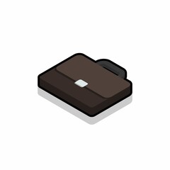Briefcase left view Black Stroke and Shadow icon vector isometric.