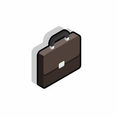 Briefcase right view Black Stroke and Shadow icon vector isometric.