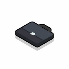 Briefcase left view Black Stroke and Shadow icon vector isometric.
