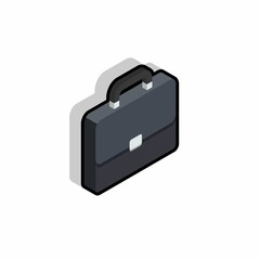 Briefcase right view Black Stroke and Shadow icon vector isometric.