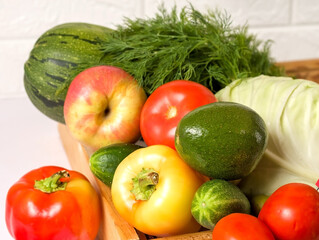 Fruits and vegetables raw close-up, selective focus