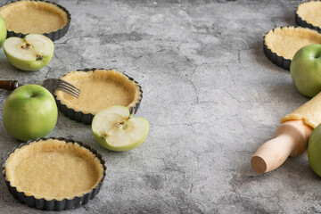 Short crust pastry for apple pies, cooking concept