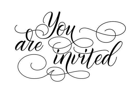 Handwritten modern brush calligraphy You are Invited isolated on white for wedding invitation. Vector illustration.