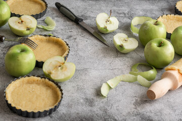 Short crust pastry for apple pies, cooking concept