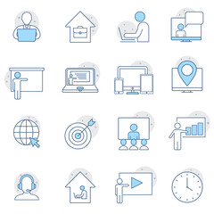 Outsource flat line icons set. Recruitment, partnership, teamwork, freelancer, part and full-time job vector illustrations. Web design, mobile app.