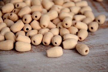 Water drop wood beads on the table, Group of Unfinished natural wooden beads	