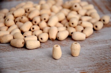 Water drop wood beads on the table, Group of Unfinished natural wooden beads	