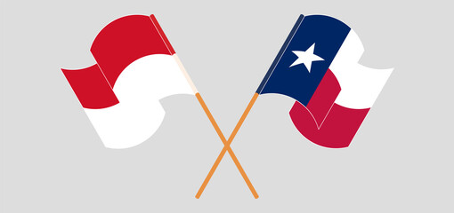 Crossed and waving flags of Indonesia and the State of Texas