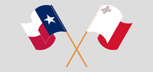 Crossed and waving flags of the State of Texas and Malta