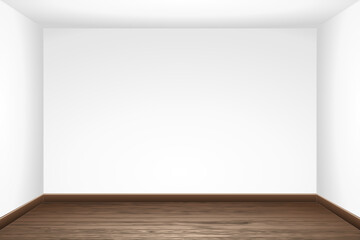 Interior with empty room with white walls and wooden floor.