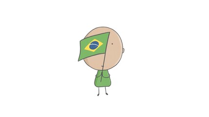 Pencil drawing of a boy holding a flag of Brazil