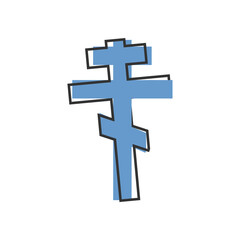Vector cross icon. Religious symbol cartoon style on white isolated background.