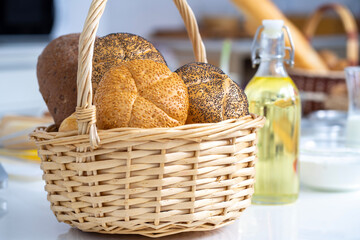 assorted varieties of Bakery products bread in the white kitchen