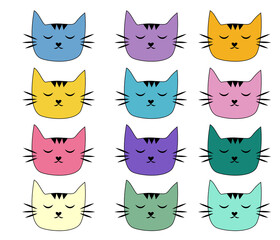 Cats, set of cute doodle. Sketch character handmade to Print T-shirts.