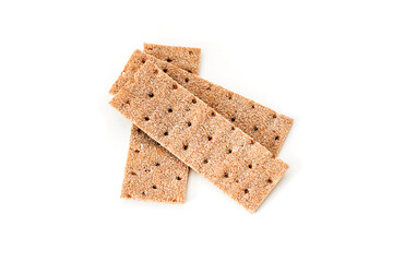 brown colored crisp bread for healthy dietary nutrition isolated on white background