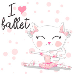 i love ballet. dancing kitten girl in ballet dress, pointe shoes,