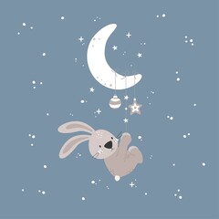 Obraz na płótnie Canvas Greeting card with cute bunny. New Year. Merry Christmas greeting card. Vector illustration.