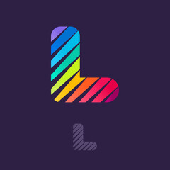 L letter logo with multicolor diagonal lines.