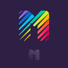 M letter logo with multicolor diagonal lines.