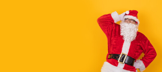 santa claus isolated on color background with space for text or commercial ads