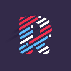 Fast speed R letter logo with incline lines and dots.