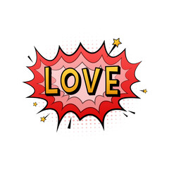 Naklejka premium Comic speech bubbles with text Love. Vintage cartoon illustration. Symbol, sticker tag, special offer label, advertising badge. Vector stock illustration