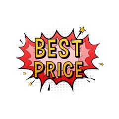 Comic speech bubbles with text Best price. Vintage cartoon illustration. Symbol, sticker tag, special offer label, advertising badge. Vector stock illustration