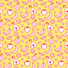 Food Vector Background. Hand Drawn Doodle Fruits and Berries Seamless pattern