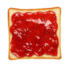 Slice of toasted bread with red jam isolated on white.