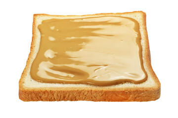 Slice of toasted bread with peanut butter isolated on white.