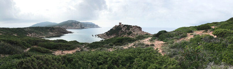 coastal view at torre del porticciolo, alghero, sardinia, italy