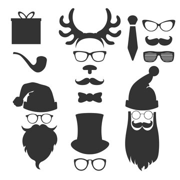 Christmas fashion black silhouette set hipster style. Vector illustration icons EPS