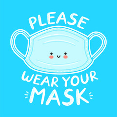 Cute happy medical face mask character