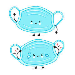 Cute happy and sad medical face mask character