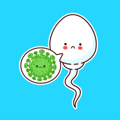Cute sad sperm cell with virus in speech bubble