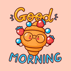 Cute croissant juggle strawberry and blueberry