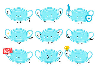 Cute happy medical face mask character set