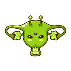 Cute happy funny woman alien uterus organ