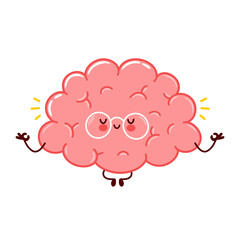 Cute funny human brain organ meditate character