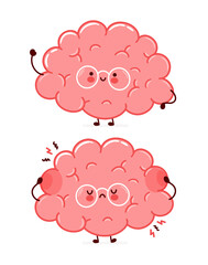 Cute funny sad and happy human brain