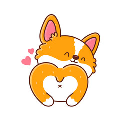 Cute happy corgi dog back. Vector flat