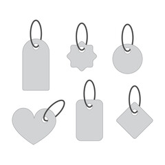 Blank paper price tag set, gift tags in different shapes, set of labels, isolated on white background, vector illustration.