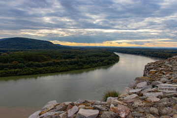 View of the Danube River from the ruins of the Devin Castle, Slovakia.