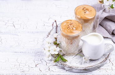 Dalgona whipped coffee with milk