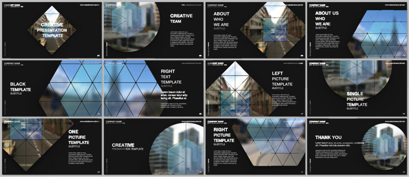 Presentation design vector templates, multipurpose template for presentation slide, flyer, brochure cover design, infographic presentation. Abstract geometric backgrounds with simple triangle shapes.