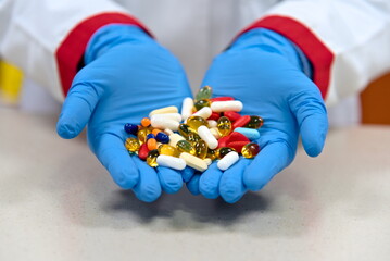 Pharmacist dispensing drugs in a pharmacy.